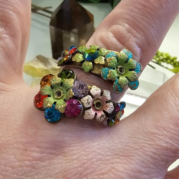 Vintage Michal Negrin Swarovski Floral Wrap RIng - Picture 5 of 6